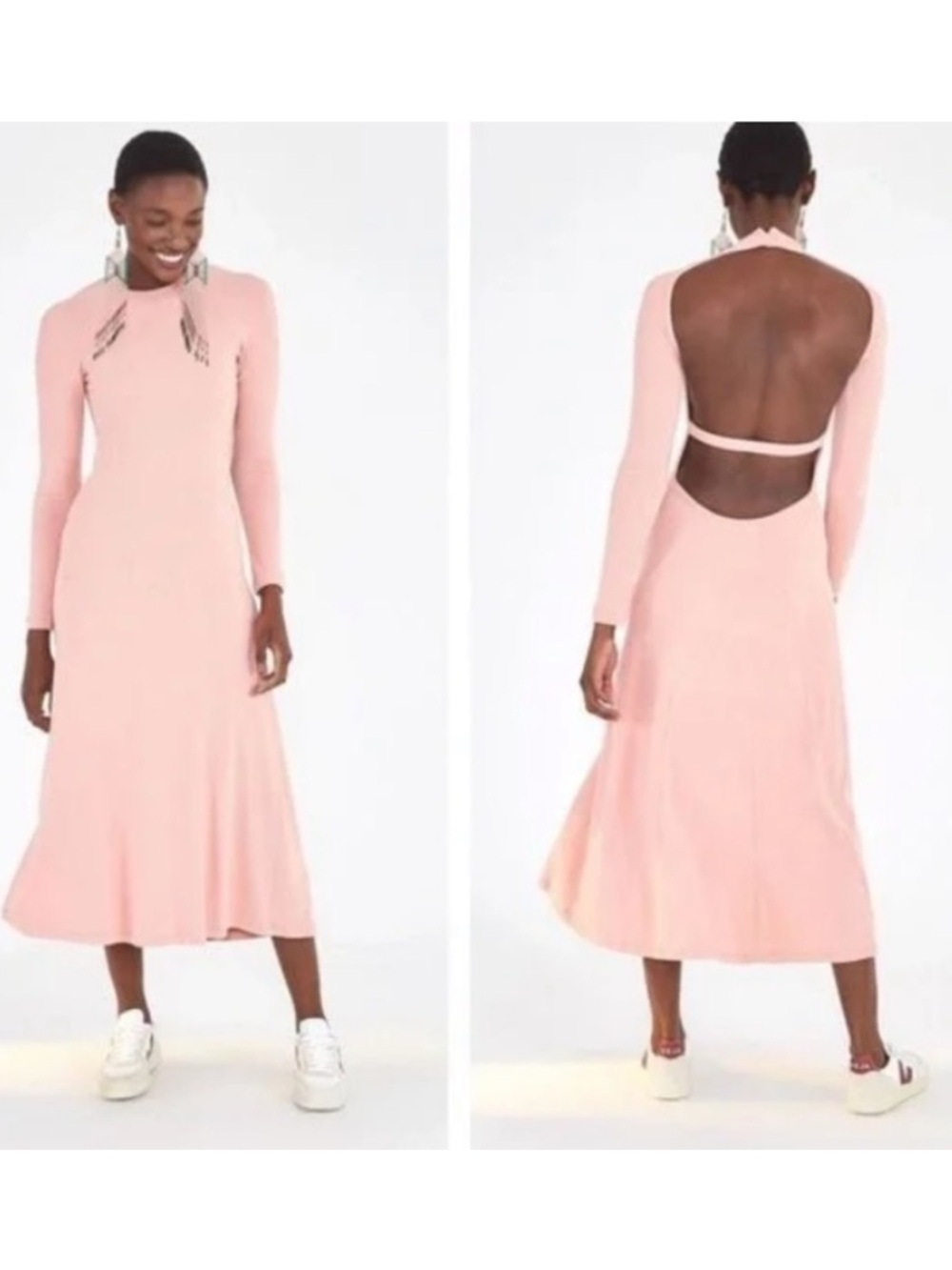 Farm Rio Open Back Stretch Midi Dress in Pink